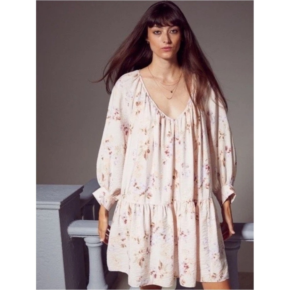 H&M Women's Pink Floral Oversized Airy Smock Dress Medium EUC Boho Cottagecore
